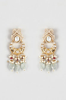 Gold Finish Kundan Polki Dangler Earrings