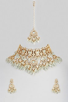 Gold Finish Kundan Polki Necklace Set