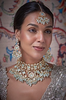 Gold Finish Kundan Polki Necklace Set