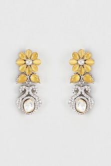 White Finish Kundan Polki Dangler Earrings