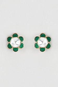 Gold Finish Kundan Polki Stud Earrings