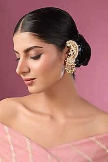 Gold Finish Kundan Polki Dangler Earrings