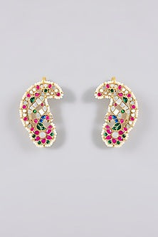 Gold Finish Kundan Polki & Multi-Colored Stone Kaanphool Earrings