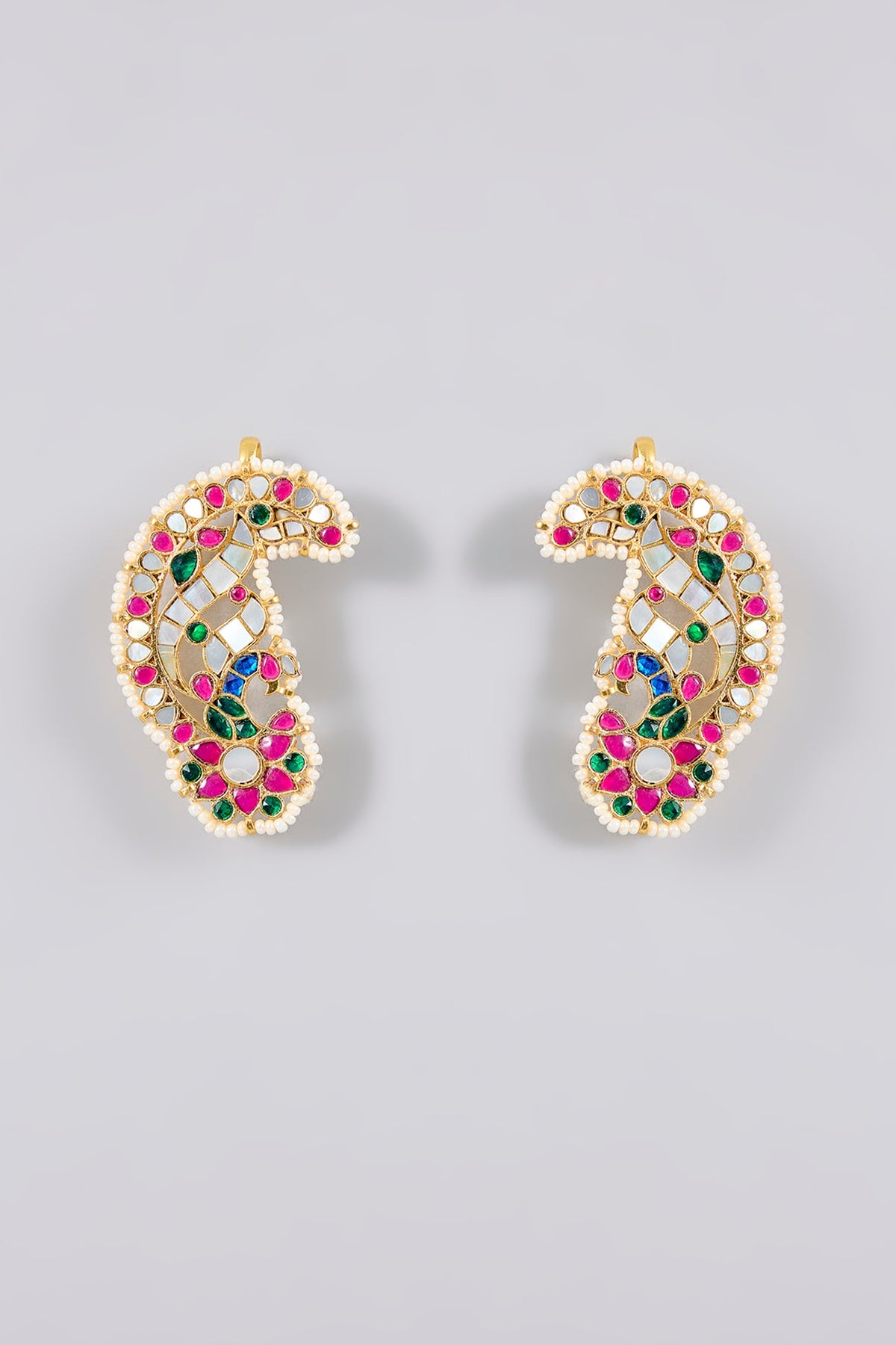 Gold Finish Kundan Polki & Multi-Colored Stone Kaanphool Earrings