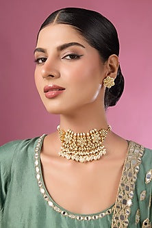 Gold Finish Kundan Polki Choker Necklace Set