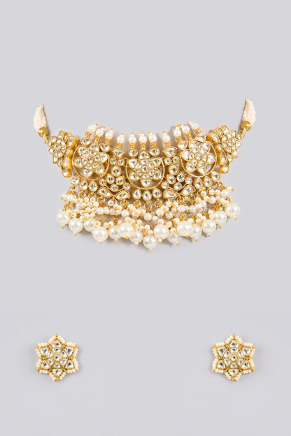 Gold Finish Kundan Polki Choker Necklace Set