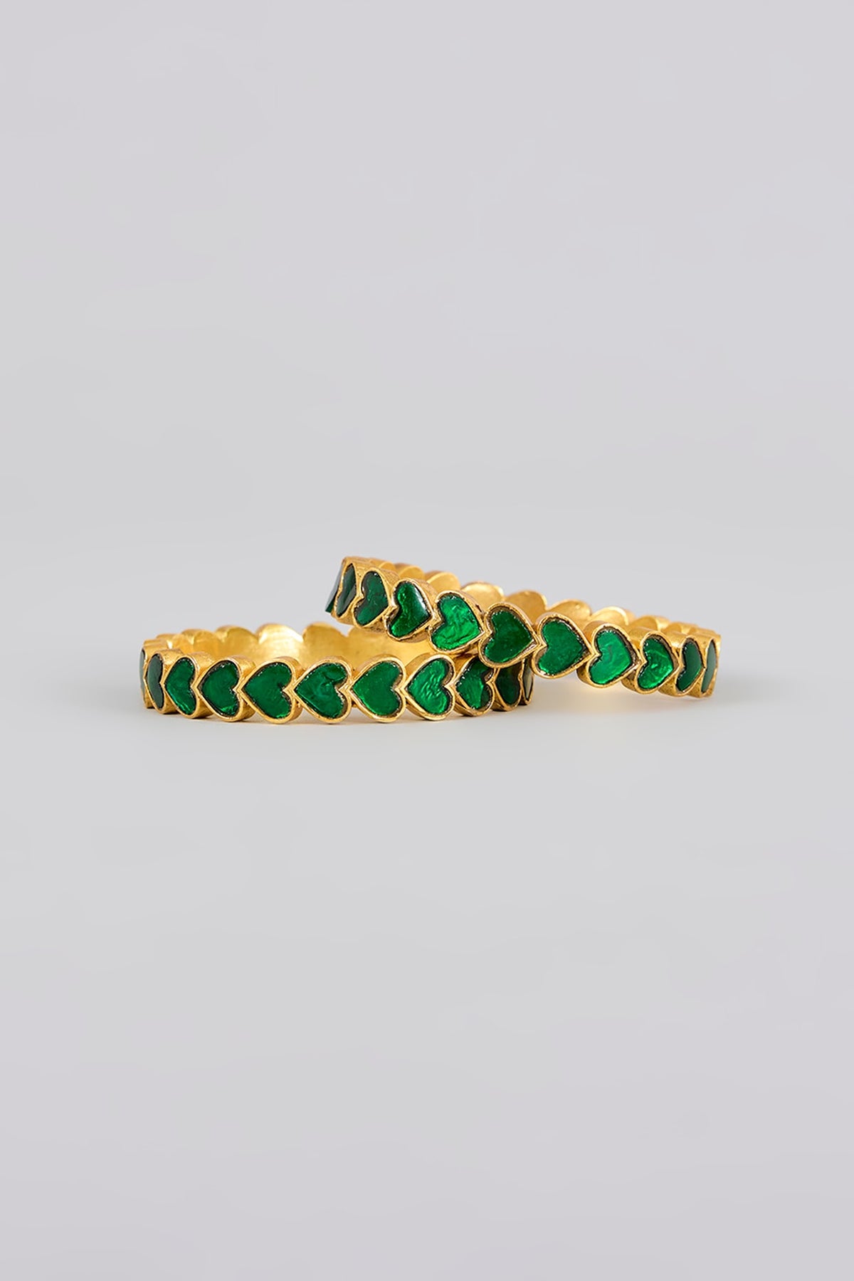 Gold Finish Kundan Polki & Green Stone Bangles (Set Of 2)
