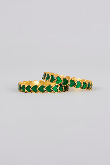 Gold Finish Kundan Polki & Green Stone Bangles (Set Of 2)