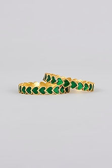Gold Finish Kundan Polki & Green Stone Bangles (Set Of 2)