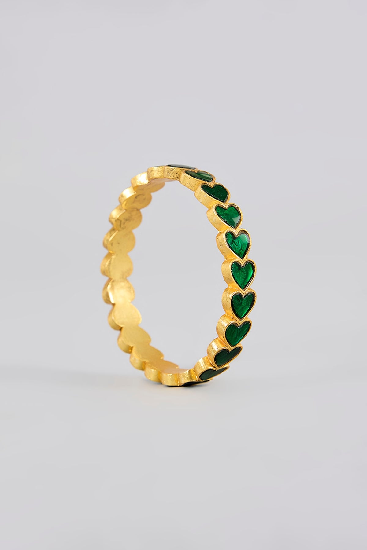 Gold Finish Kundan Polki & Green Stone Bangles (Set Of 2)