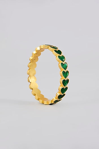 Gold Finish Kundan Polki & Green Stone Bangles (Set Of 2)