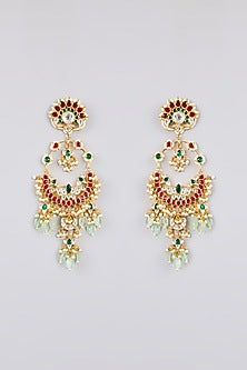 Gold Finish Kundan Polki & Multi-Colored Stone Chandbali Earrings
