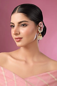 Gold Finish Kundan Polki & Multi-Colored Stone Kaanphool Earrings