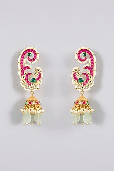 Gold Finish Kundan Polki & Multi-Colored Stone Kaanphool Earrings
