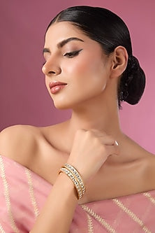 Gold Finish Kundan Polki Bangles (Set Of 2)
