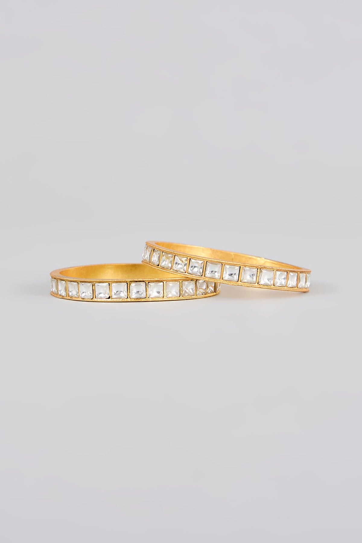 Gold Finish Kundan Polki Bangles (Set Of 2)