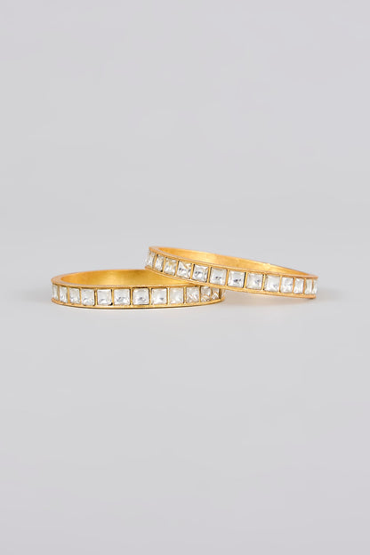 Gold Finish Kundan Polki Bangles (Set Of 2)