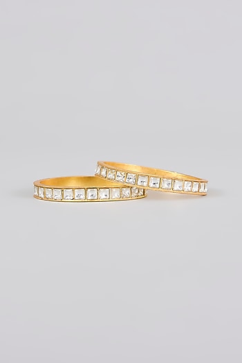 Gold Finish Kundan Polki Bangles (Set Of 2)