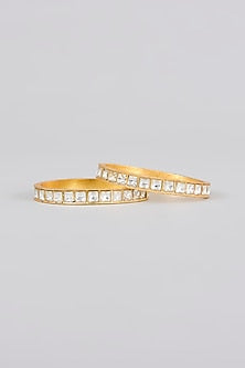 Gold Finish Kundan Polki Bangles (Set Of 2)