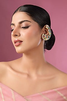 Gold Finish Kundan Polki & Multi-Colored Stone Kaanphool Earrings