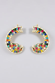 Gold Finish Kundan Polki & Multi-Colored Stone Kaanphool Earrings