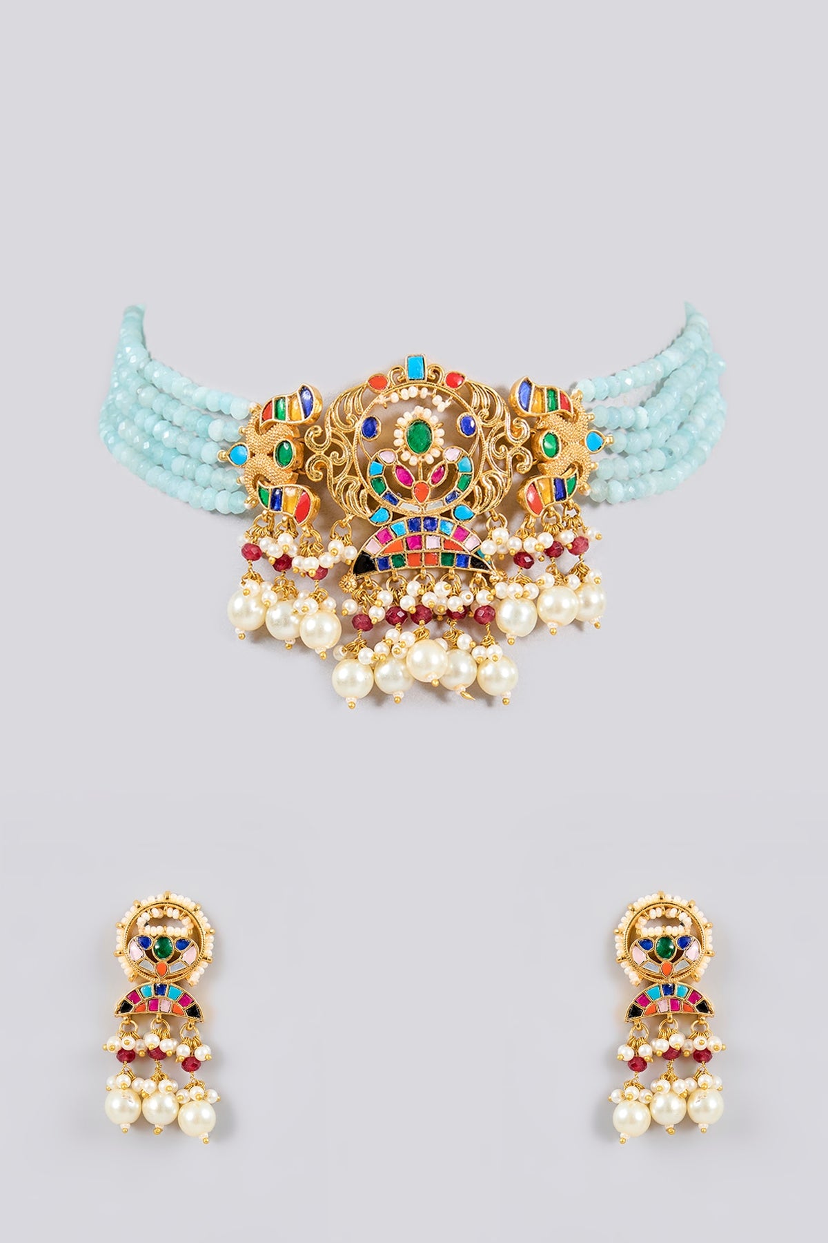 Gold Finish Kundan Polki Choker Necklace Set