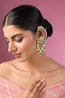 Gold Finish Kundan Polki & Multi-Colored Stone Kaanphool Earrings