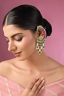 Gold Finish Kundan Polki & Multi-Colored Stone Kaanphool Earrings
