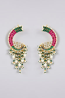 Gold Finish Kundan Polki & Multi-Colored Stone Kaanphool Earrings