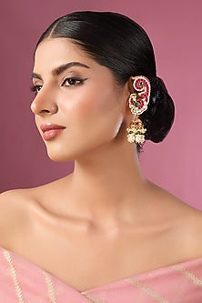 Gold Finish Kundan Polki & Multi-Colored Stone Kaanphool Earrings