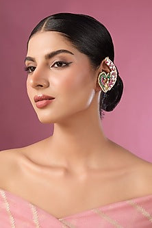 Gold Finish Kundan Polki & Multi-Colored Stone Kaanphool Earrings