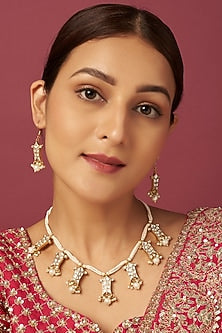 Gold Finish Kundan Polki Choker Necklace Set