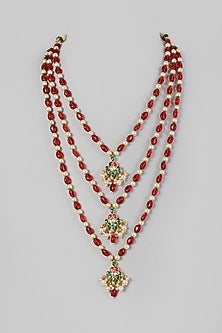 Gold Finish Beads & Kundan Polki Long Necklace