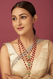 Gold Finish Beads & Kundan Polki Long Necklace