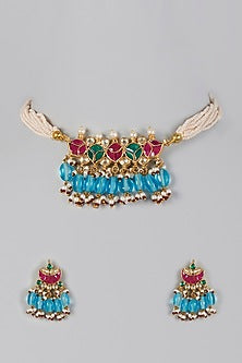 Gold Finish Kundan Choker Necklace Set