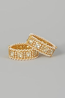 Gold Finish Kundan Polki Bangles (Set of 2)