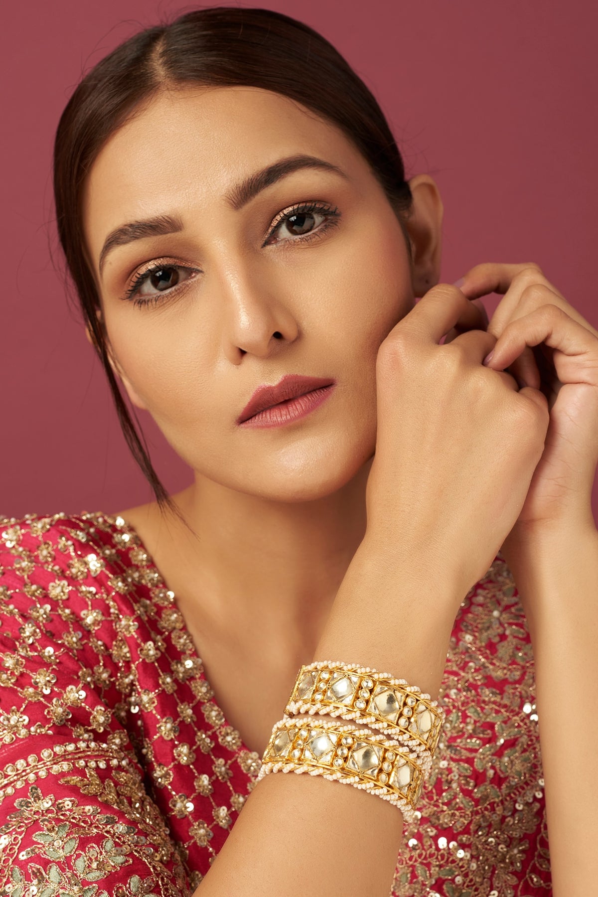 Gold Finish Kundan Polki Bangles (Set of 2)