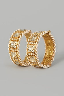 Gold Finish Kundan Polki Bangles (Set of 2)