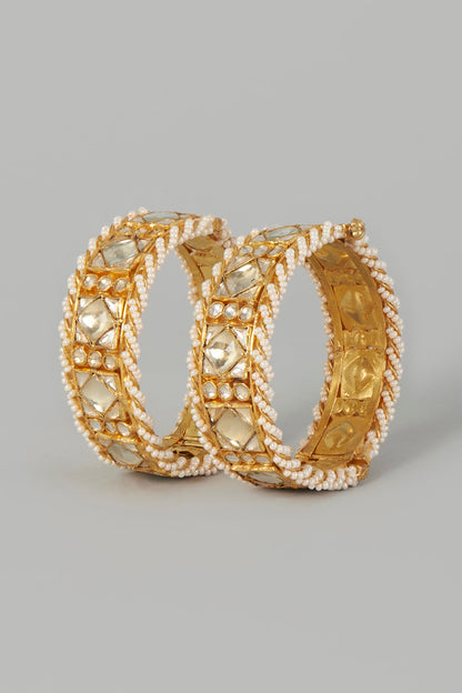 Gold Finish Kundan Polki Bangles (Set of 2)