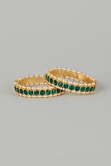 Gold Finish Kundan Polki Bangles (Set of 2)