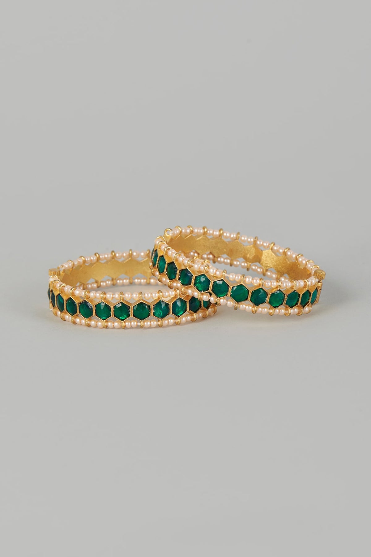 Gold Finish Kundan Polki Bangles (Set of 2)