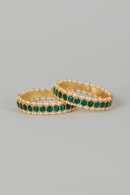 Gold Finish Kundan Polki Bangles (Set of 2)