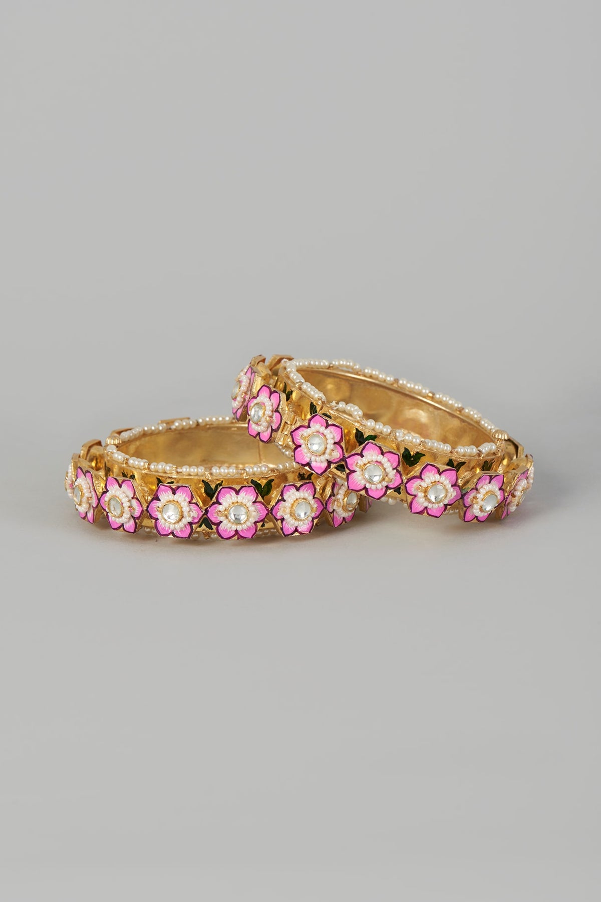 Gold Finish Bangles With Kundan Polki (Set of 2)