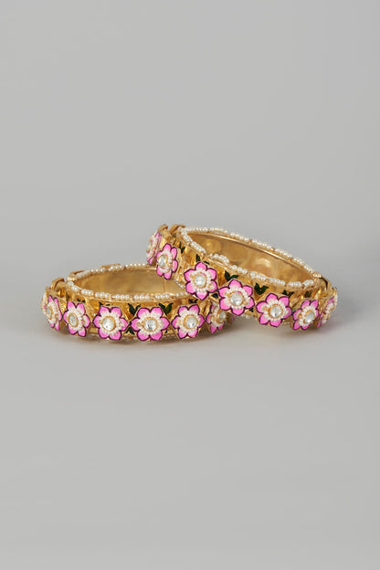 Gold Finish Bangles With Kundan Polki (Set of 2)