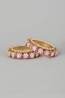 Gold Finish Bangles With Kundan Polki (Set of 2)