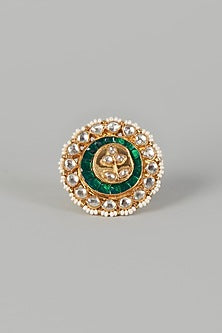 Gold Finish Kundan Polki Ring