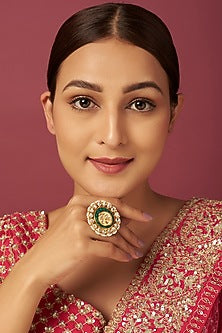 Gold Finish Kundan Polki Ring