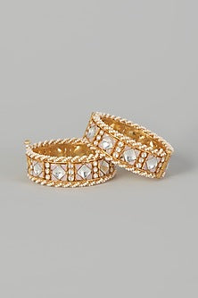Gold Finish Kundan Bangles (Set of 2)