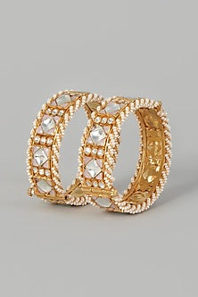Gold Finish Kundan Bangles (Set of 2)