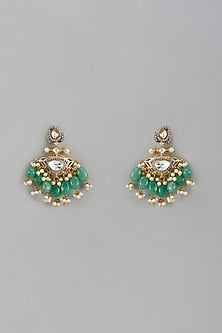 Gold Finish Kundan Polki & Green Drop Earrings